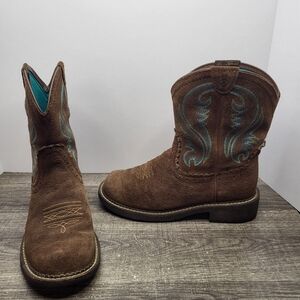 Ariat Fatbaby Heritage Western Wms Sz 7 B Cowgirl Boots Brown Turquoise